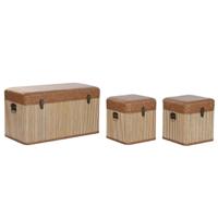 Kofferset Home ESPRIT Bruin Natuurlijk Polyurethaan Bamboe Orientaals 80 x 40 x 44 cm 80 x 40 x 45 cm (3 Stuks)