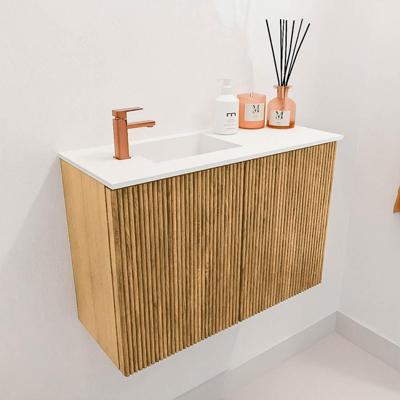 Mondiaz JOYA 60cm toiletmeubel - kleur Oak - Wastafel FAYE positie Links 1 kraangat kleur Talc. JY60L2D1KOakTal