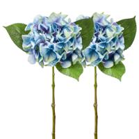 Kunstbloem hortensia tak - 2x - Challenge - 47 cm - blauw - kunst zijdebloem - Hydrangea - thumbnail