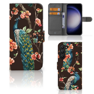 Samsung Galaxy S23 Plus Telefoonhoesje met Pasjes Pauw met Bloemen