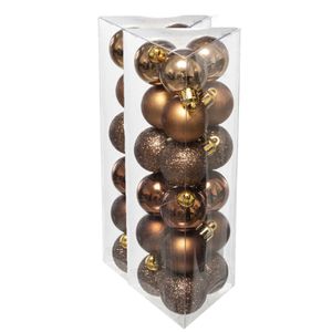 36x stuks kerstballen bruin glans en mat kunststof 3 cm