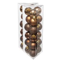 36x stuks kerstballen bruin glans en mat kunststof 3 cm