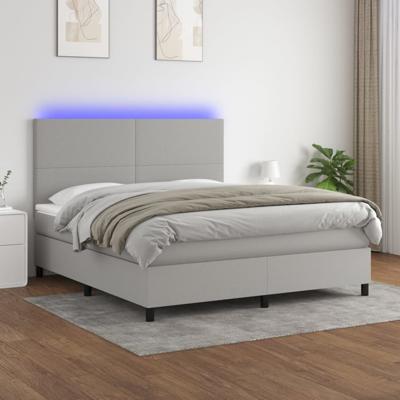 Boxspring met matras en LED stof lichtgrijs 160x200 cm