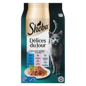 Sheba Délices du Jour met tonijn, zalm en witvis in gelei natvoer kat Per 3