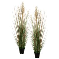 Louis Maes Quality kunstplant - 2x stuks - Siergras met bes - groen/bruin - H120 cm - in pot