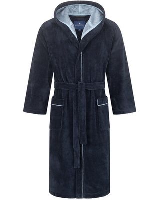 Morgenstern Morgenstern herenbadjas met capuchon Daniel marine/blauw Maat XL