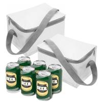 Kleine mini koeltas voor lunch of sixpack blikjes - 2x - wit - 21 x 15 x 13 cm - draagriem