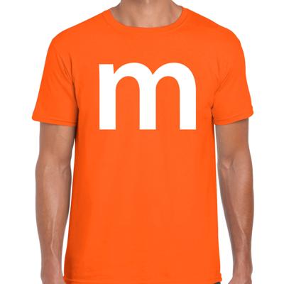 Letter M verkleed Carnaval t-shirt - oranje - voor heren - M en M carnavalskleding - groepjes Letter M verkleed Carnaval t-shirt - oranje - voor heren - M en M carnavalskleding - groepjes
