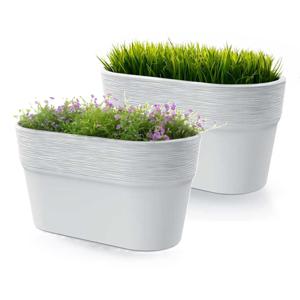 Plantenpot/bloempot Windsor - 2x - buiten/binnen - kunststof - ivoor wit - L28 x B15 x H15 cm