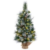 90cm Voorverlichte Mini Kunstkerstboom Tafeldecoratie op Batterijen 98 Gevlokte Dennennaalden Dennenappels 30 Warmwitte LED-Lampjes