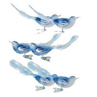 Kerst vogels - 6x stuks - op clip - blauw - 11 cm - glass - kerstversiering vogeltjes