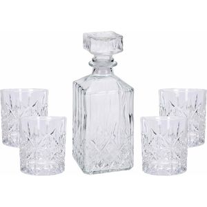 Glazen decoratie fles/karaf 900 ml met 4x glazen 230 ml voor water of likeuren   -
