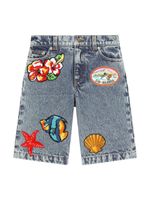 Dolce & Gabbana Kids short en jean à détails de patch - Bleu