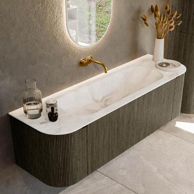 Badmeubel Mondiaz Kurve-Dlux | 150 cm cm | Meubelkleur Shadow | Wastafelkleur Frappe | Solid surface | Wasbak midden spoelbak | Zonder kraangat(en)