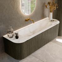 Badmeubel Mondiaz Kurve-Dlux | 150 cm cm | Meubelkleur Shadow | Wastafelkleur Frappe | Solid surface | Wasbak midden spoelbak | Zonder kraangat(en)