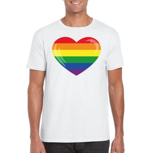 T-shirt met Regenboog vlag in hart wit heren