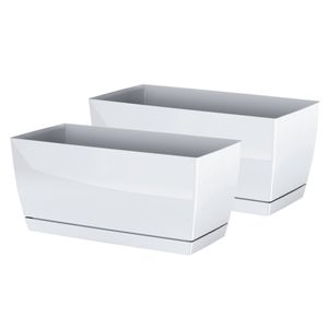 Set van 2x stuks plantenpotten/bloempotten kunststof glanzend parel wit 24 x 12 x 11 cm