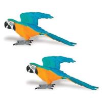 Safari LTD Speelgoed papegaai/ara - 2x - blauw/geel - kunststof - 10 cm - speelgoed figuur