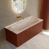 Badmeubel Mondiaz Kurve-Dlux | 110 cm | Meubelkleur Ruby | Wastafelkleur Nata | Solid surface | Wasbak midden spoelbak | Zonder kraangat(en)