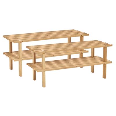 Set van 2x stuks zeller schoenenrek - bamboe - 2-laags - 70 x 26 x 30 cm