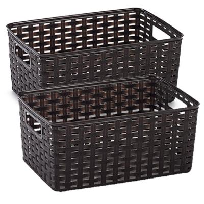 Opbergmand - 3x stuks - Kastmand - rotan kunststof - donkerbruin - 6 Liter - 19 x 29 x 13 cm