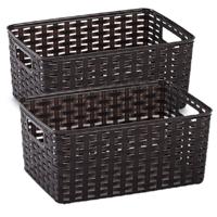 Opbergmand - 3x stuks - Kastmand - rotan kunststof - donkerbruin - 6 Liter - 19 x 29 x 13 cm