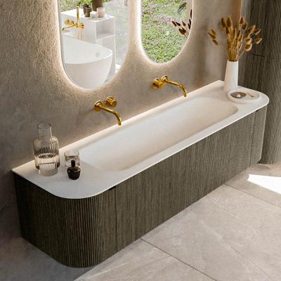 Badmeubel Mondiaz Kurve | 170 cm cm | Meubelkleur Shadow | Wastafelkleur Talc | Solid surface | Wasbak midden spoelbak | Zonder kraangat(en)