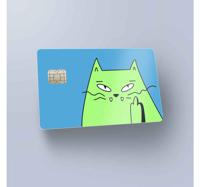 Creditcard sticker blauw met groene kat - thumbnail