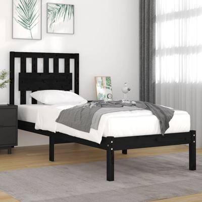 Bedframe massief grenenhout zwart 75x190 cm