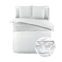 Dekbedovertrek Velvet Band - Eenpersoons (140x220 cm) - Wit Microvezel - Dessin: Effen - Sleeptime - Dekbed-Discounter.nl