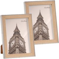 2x stuks kunststof fotolijst zilver met hout geschikt voor een foto van 13 x 18 cm - Fotolijsten