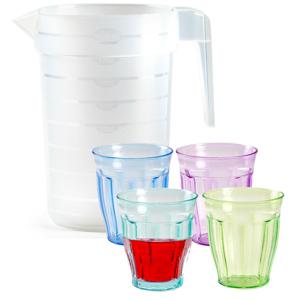 Waterkan/schenkkan met glazen set - kunststof/onbreekbaar - karaf 2 liter/12x glazen - bpa vrij