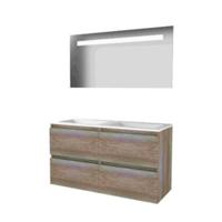 Basic-Line Economic 46 Badkamermeubelset - 120 x 46 cm - Greeploos - 4 Lades - Acryl Wastafel - Zonder Kraangat - Spiegel met LED Verlichting - Scotch Oak