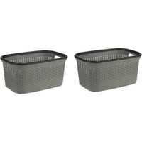 Wasmand van rotan gevlochten - 2x - grijs - kunststof - 36 liter - 53 x 36 x 25 cm