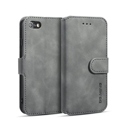 iPhone 7 & 8 horizontaal PU leren DG. MING Flip Hoesje met opbergruimte voor pinpassen & geld (grijs)