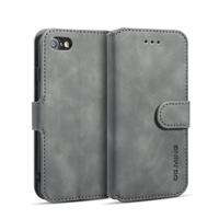 iPhone 7 & 8 horizontaal PU leren DG. MING Flip Hoesje met opbergruimte voor pinpassen & geld (grijs)
