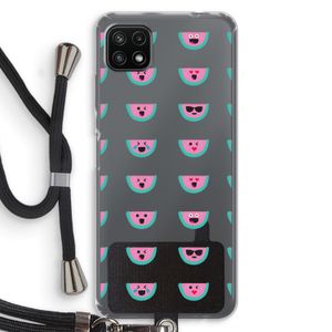 Smiley watermeloenprint: Samsung Galaxy A22 5G Transparant Hoesje met koord