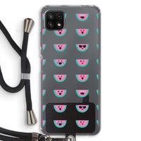 Smiley watermeloenprint: Samsung Galaxy A22 5G Transparant Hoesje met koord