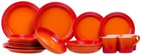 Le Creuset Serviesset - Oranjerood - 16-delig / 4 personen - 4 dinerborden, 4 ontbijtborden, 4 diepe borden en 4 mokken