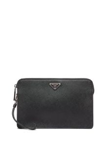 Prada pochette en cuir Saffiano à plaque logo - Noir