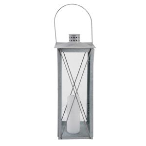 Flancy Flames Lantaarn - zink - windlicht - zilverkleurig - 20 x 20 x 51 cm