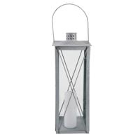 Flancy Flames Lantaarn - zink - windlicht - zilverkleurig - 20 x 20 x 51 cm