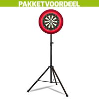 Lena Professional Dartbord + Lena Dartbordverlichting Deluxe Rood + Dartstandaard