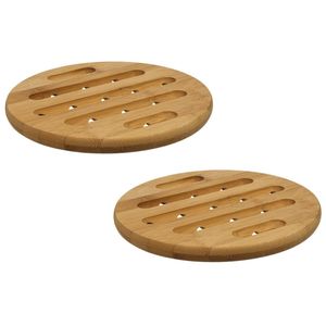 2x Stuks ronde pannen onderzetter bruin 18 cm van bamboe - Panonderzetters