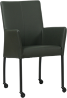 Donkergroene leren moderne eetkamerstoel Comfort - met armleuning poot vierkant zwart met wiel - Hermes Leer Verde (donkergroen leer) Donkergroene leren moderne eetkamerstoel Comfort - met armleuning poot vierkant zwart met wiel - Hermes Leer Verde (donkergroen leer)