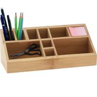 Pennenbak bureau organizer - bamboe hout - 23 x 9 x 9 cm - 10-vaks - thumbnail