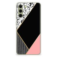 Samsung Galaxy S21FE TPU Hoesje Zwart Roze Vormen - thumbnail