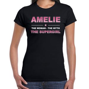 Naam cadeau t-shirt / shirt Amelie - the supergirl zwart voor dames