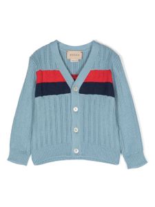 Gucci Kids cardigan en maille à bords rayés - Bleu