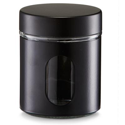 Zeller Voorraadpot/blik met venster - zwart - 600 ml - glas/metaal